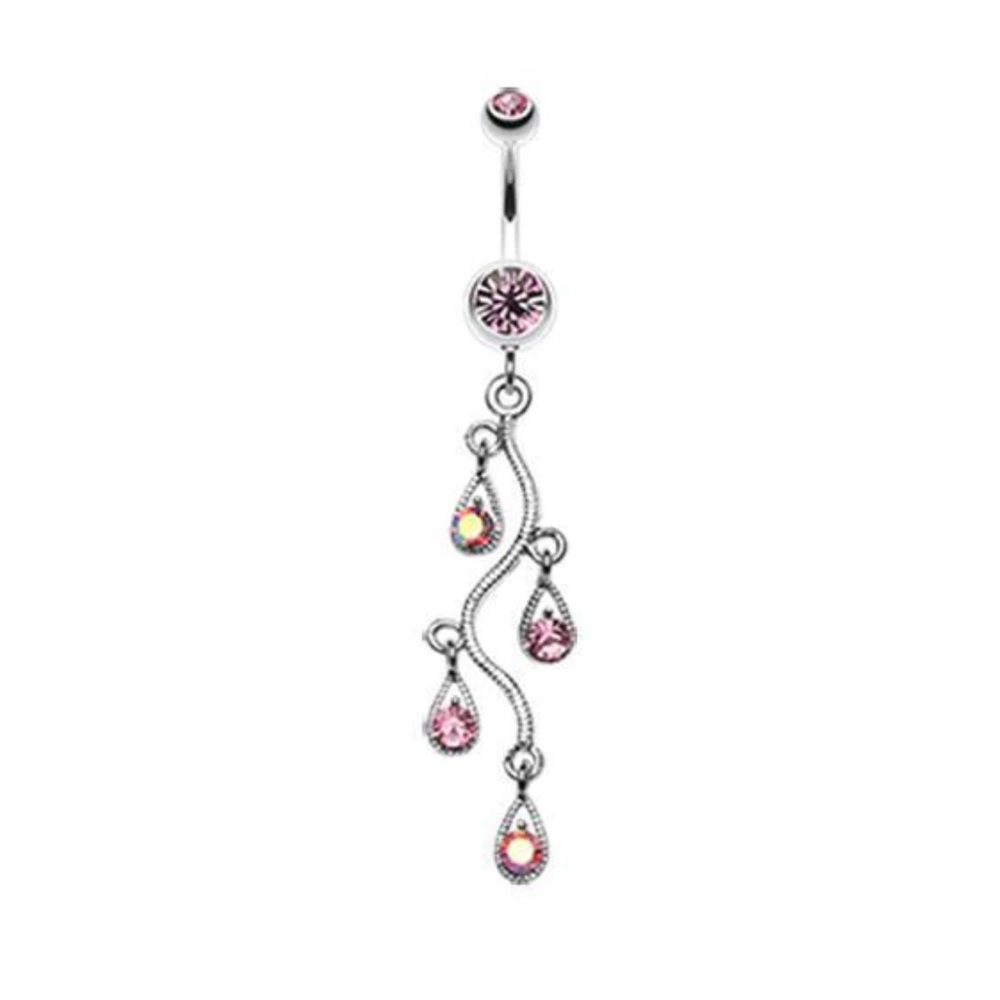 Pink vine belly button ring